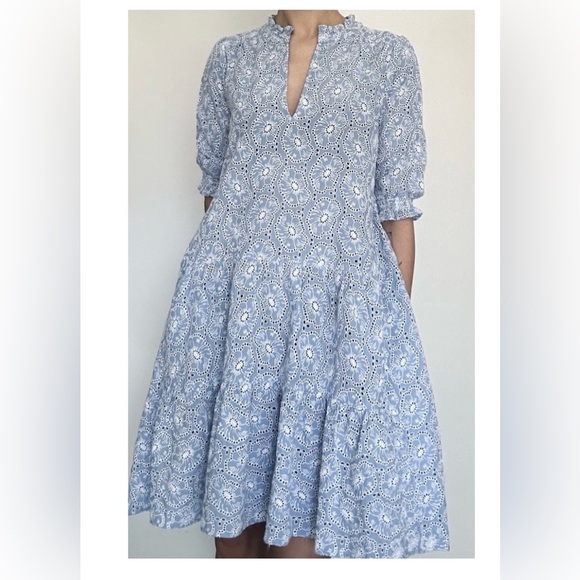 ME+EM Dresses & Skirts - ME+EM Pale Blue Eyelet Tiered Mini Dress